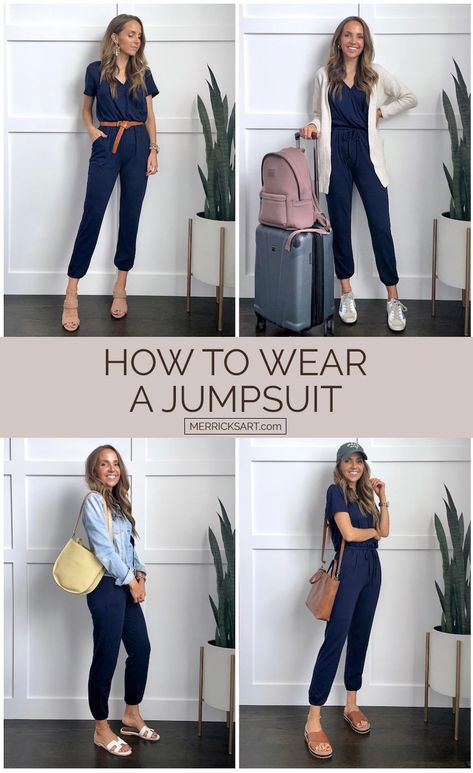 4 Cute Jumpsuit Outfits for Summer | Merrick's Art Shoes To Wear With Jumpsuit, Cute Jumpsuit Outfits, Blue Jumpsuits Outfit, Women Jumpsuit Outfits, How To Wear A Jumpsuit, Jumpsuit Outfit Casual, Wallpaper Preppy, Cute Jumpsuit, Outfits For Summer