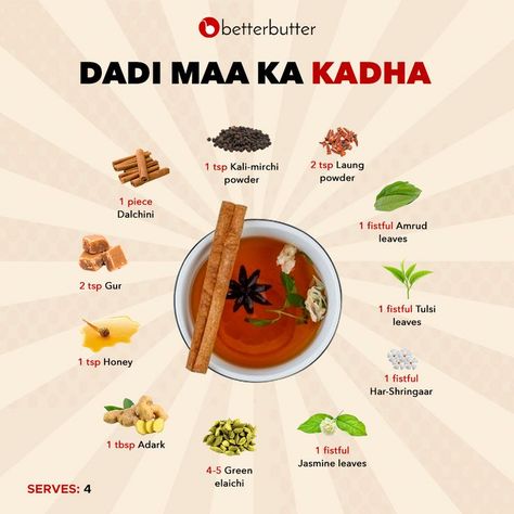 Kadha is the best natural remedy for the seasonal cold and cough! Cold And Cough, Masala Powder Recipe, Cooking Recipes In Urdu, Tea Drink Recipes, Spice Blends Recipes, Spice Mix Recipes, Herbal Teas Recipes, Tastemade Recipes, Indian Cooking Recipes