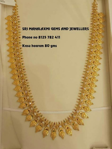 Buttala Kammalu Gold, Kasu Mala, Gold Haram, Indian Jewellery Gold, Long Haram, Gold Jewels Design, Gold Bridal Necklace, Gold Jewelry Outfits, Gold Jewelry Simple Necklace