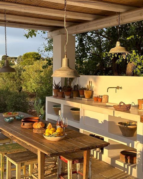 Oh golden hour you’re too sublime. A glass of rosé, a view of the olive groves and a few nibbles of taralli and olives : this is aperitivo… | Instagram Pavilion Plans, Outdoor Cooking Spaces, Dirty Kitchen, Dream Mansion, Summer Backyard, Architectural Design House Plans, Countryside House, Mini Kitchen, Luxury Homes Interior