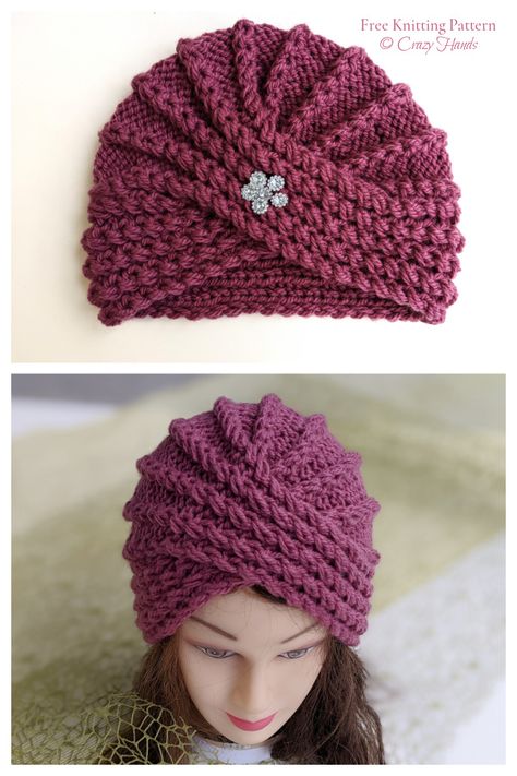 Twisted Turban Hat Free Knitting Pattern + Video - Knitting Pattern Turban Knitting Pattern, Turban Hat Pattern, Hooded Jacket Knitting Pattern, Crochet Baby Booties Free Pattern, Knitted Turban, Hat Free Knitting Pattern, Kids Hats Patterns, Baby Booties Free Pattern, Knit Turban