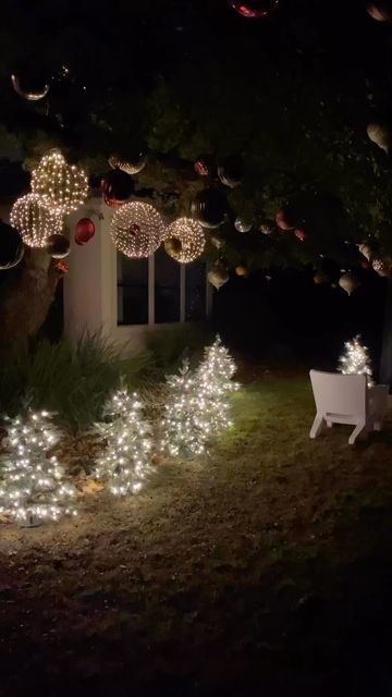 Ballard Designs on Instagram: "We love how @thehouseofemmaline transformed her backyard into a twinkling Christmas space with the help of our Staked Twinkling Frasier Fir Trees ✨ #MyBallardStyle #HolidayDecorating #ChristmasTree #ChristmasBackyard #MovieNight" Christmas Ideas Decoration, Christmas Garden Decor, Outdoor Ornaments, Halloween Spells, Christmas Garden Decorations, Frasier Fir, Winter Backdrops, Halloween Garden, Fir Trees