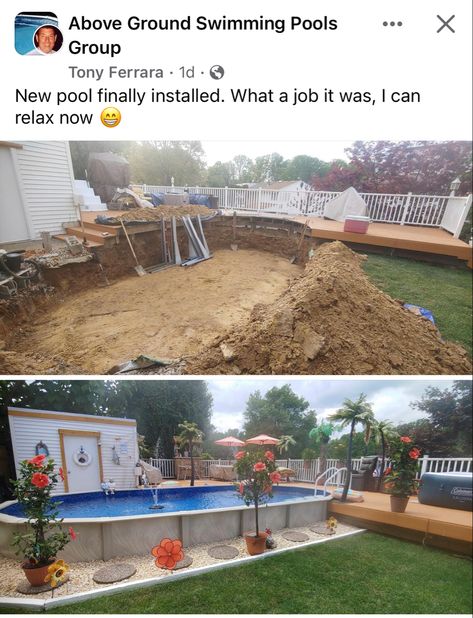 Above Ground Pool Buried In Ground, Half Buried Above Ground Pool, Half Above Ground Pool Ideas, Buried Above Ground Pool, Backyards Ideas, Above Ground Pool, Pool Ideas, Backyards, Outdoor Ideas