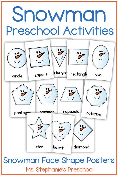 Snowman Preschool Activities - Shape Posters Preschool Snow Theme Activities, Winter Prek Theme, Snowman Math Kindergarten, Snowman Movement Activities, Snowman Week Preschool, Winter Shapes Preschool, Snowmen Theme Preschool, Preschool Class Activities, Winter Number Activities Preschool