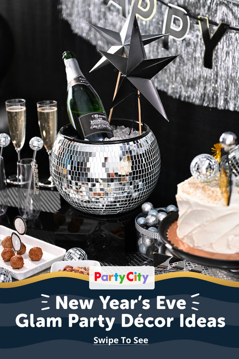 Ring in the New Year in style with stylish New Years Eve party décor ideas. Celebrate with a festive NYE banner, silver decor, and trendy disco ball accents. Party City has got all your perfect party must-haves for any New Years Eve celebration and to help bring all your New Years Eve party ideas to life! Shop the New Years collection and get your party started at Party City! 🥂✨ 70s New Years Eve Party, Glam Decor Ideas, New Year's Eve Decorations, New Year Party Decorations, New Years Eve Celebration, New Years Eve Party Ideas, Party Decorations Ideas, Disco Theme, Roaring 20