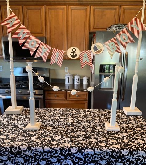 Banner Tabletop Party Stands. Tabletop Banner Stand, Table Banner Stand, Table Top Party Decor, Banner Hanging Ideas, Table Top Banner Stand Diy, Hanging Banners Ideas, Diy Over The Table Rod Stand, Diy Banner Stand, Pto Membership