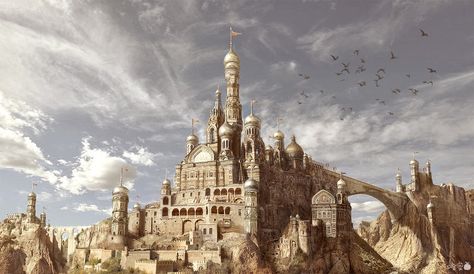 Desert Concept Art, Desert Castle, Landscape Concept, Desert Art, Fantasy City, Fantasy Castle, Fantasy Places, Matte Painting, Landscape Illustration