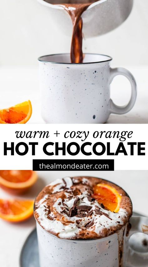 The easiest homemade Orange Hot Chocolate recipe you'll ever make! It's ready in 5 minutes, made with simple ingredients and adds even more flavor to traditional hot chocolate. Orange Hot Chocolate, Cup Of Hot Chocolate, Hot Chocolate Drinks, Cocoa Recipes, Hot Chocolate Recipe, Drink Recipes Nonalcoholic, Chocolate Recipe, Chocolate Caliente, In A Mug