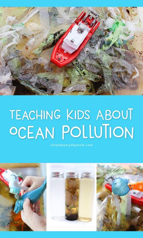 Ocean Pollution Activity For Kids | Teach children the devastating effects of pollution on the marine ecosystem with this hands-on pollution sensory bin. #earlychildhood #learningactivites #educationalactivities #ideasforkids Pollution Sensory Bin, Ocean Pollution Activity, Pollution Activities, Steam Night, Environment Activities, Ecology Projects, Recycling Activities, Ocean Projects, Ocean Science