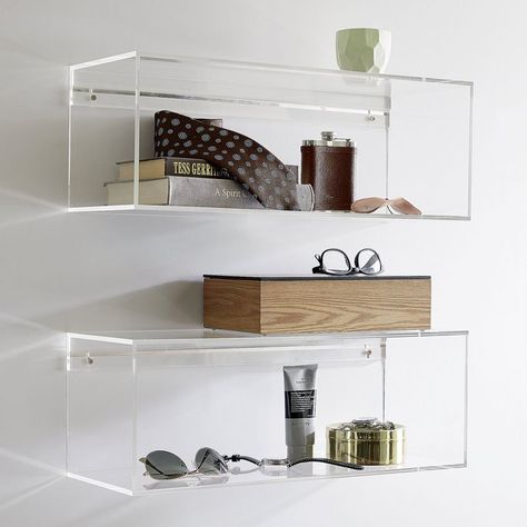 5 Ways To Use Acrylic Decor Throughout Your House // Bathroom - These clear acrylic shelves make your essentials appear to float. Acrylic Wall Shelf, Wall Bookshelf, Plexiglass Sheets, Car Picture, Acrylic Shelf, Acrylic Furniture, Box Shelves, Acrylic Storage, Wall Bookshelves