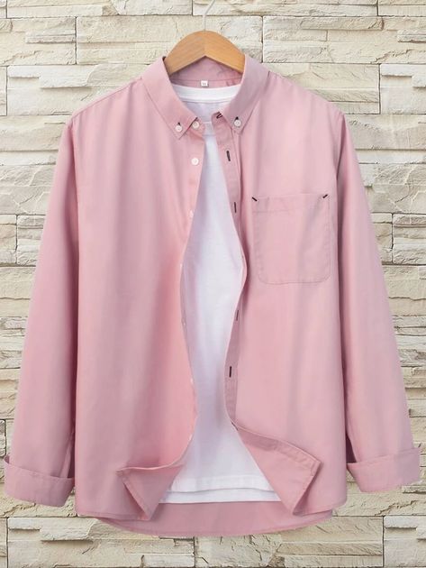 Men Pocket Patched Shirt Without Top | SHEIN USA Man Ootd, Patched Shirt, Holiday Clothes, Peach Shirt, Smart Casual Men, Patches Shirt, Top Shein, Plain Shirt, Men Shirts