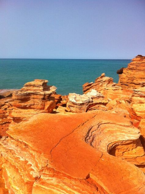 The magnificent red rocks of Broomes Gantheaume Point! The first bus of the day stops out there and then you can walk back along beach and finish with Breakfast at Cable Beach Club Resort (Or eat your own on cable beach)! Cable Beach Broome, Landscape Pics, Broome Western Australia, Gibb River Road, Beautiful Australia, First Bus, Australian Travel, Red Rocks, Landscape Pictures