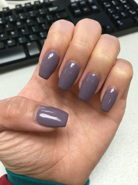 Purple wine coffin acrylics Purplish Grey Nails, Grey Lavender Nails, Grey And Lavender Nails, Gel Nails Ideas Short Purple, Gray Purple Nails Ideas, Purple Gray Nail Polish, Greyish Purple Nails, Dark Lavender Nails, Purple Gray Nails