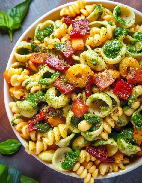 Corn Pasta Salad With Bacon And Creamy Pesto Dressing Basil Pesto Pasta Salad, Creamy Pesto Dressing, Pasta Salad With Bacon, Corn Pasta Salad, Salad Recipes With Bacon, Basil Pesto Pasta, Recipe With Bacon, Spaghetti Carbonara Recipe, Stuffed Shells Ricotta