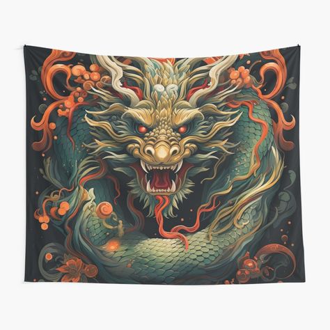 Get my art printed on awesome products. Support me at Redbubble #RBandME: https://www.redbubble.com/i/tapestry/Magical-Dragon-Asia-by-Juliascutecornr/155850477.ODB3H?asc=u Dragon Tapestry, Rainbow Dragon, Dragon Zodiac, Dragon Wall, Dragon Decor, Fire Art, Lightweight Blanket, White Dragon, Dragon Print