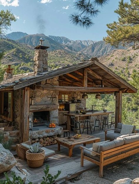 Tuscan Patio, Outdoor Fireplace Patio, Summer Hike, Casa Country, Backyard Pavilion, Tiny House Cabin, Cabins And Cottages, Rustic Outdoor, Tiny House Plans