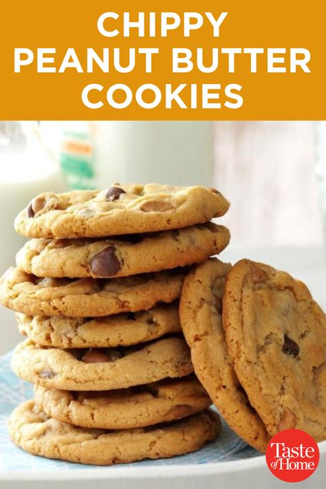 Chippy Peanut Butter Cookies Best Peanut Butter Cookies, Crunchy Peanut Butter, Chunky Peanut Butter, Making Cookies, Best Peanut Butter, Peanut Butter Chips, Milk Chocolate Chips, Easy Cookie Recipes, Taste Of Home