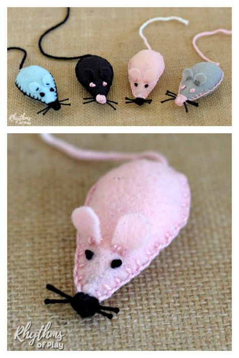 Felt Mouse Plush Toy Free Sewing Pattern Making Cat Toys Ideas, Felt Kitten Pattern, Catnip Toys Diy, Cat Sewing Projects, Diy Catnip Toys, Felt Pets, Diy Jouet Pour Chat, Katt Diy, Diy Mouse