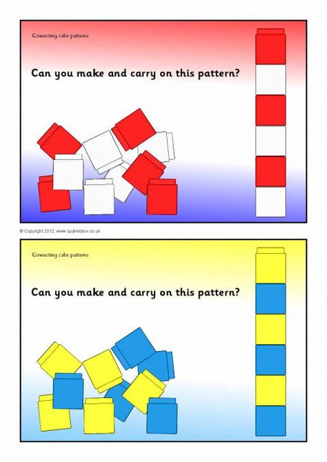 Connecting Cubes Pattern Cards (SB8226) - SparkleBox Unifix Cube Activities, Kindergarten Patterns, Patterning Kindergarten, Unifix Cubes, Snap Cubes, Pre K Math, Play Math, Pattern Cards, Math Patterns