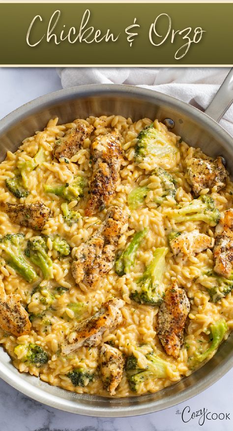 chicken and orzo with broccoli in a skillet Dinner Meals For Picky Eaters, Easy Dinner Meal Prep For The Week, Crispy Chicken Dinner Ideas, Cheap Easy Healthy Dinners, Home Style Dinner Recipes, Easy Cold Night Dinners, 30 Mins Meals Easy, Dieabitic Dinner Ideas, Meals And Munchies Recipes