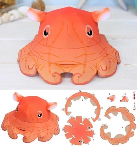 PAPERMAU: Umbrella Octopus Miniature Paper Model - by Ayumu Saito & C. Pocket Paper Craft Model, Octopus Paper Craft, 3d Paper Crafts Templates, Miniature Paper Crafts, Umbrella Octopus, Paper Fish Craft, Paper Craft Animals, 3d Paper Animals, Paper Octopus