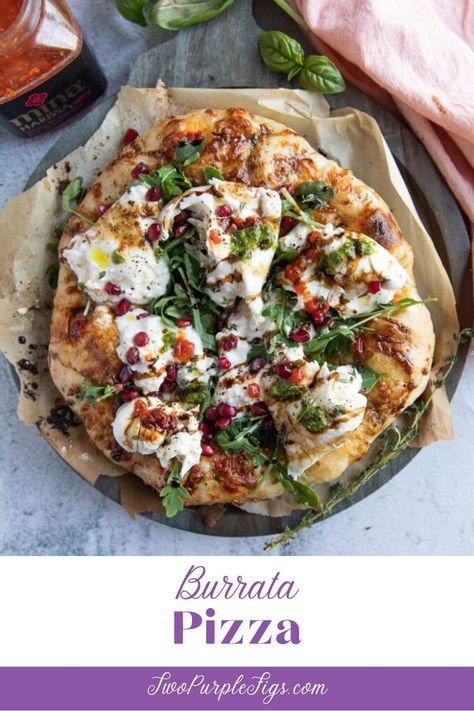 Burrata Pizza Burrata Pizza, Burrata Recipe, Pizza Appetizers, Garlic Cream Sauce, Pizza Making, Burrata Cheese, Grilled Pizza, Pizza Recipes Homemade, Flatbread Pizza