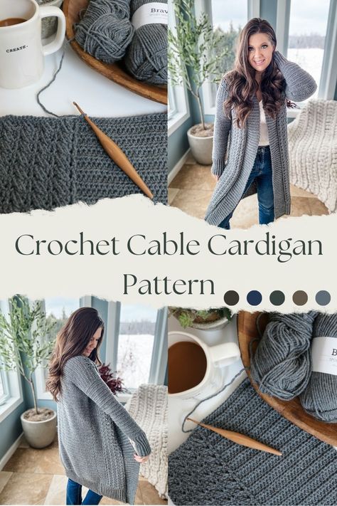 How To Crochet A Long Cardigan, Coatigan Crochet Pattern, Crochet Duster Sweater Pattern Free, Crochet House Coat Free Pattern, Crochet Cable Cardigan Pattern, Knitted Cables Pattern Free, Crochet Housecoat Free Pattern, Knit Cable Cardigan Pattern, Long Crochet Cardigan Pattern