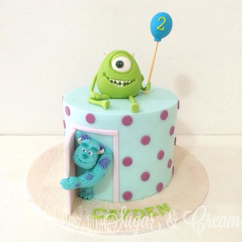 Monsters inc cake idea Monster University Birthday Cake, Sully Birthday Cake, Simple Monsters Inc Cake, Sully Cake Monsters Inc, Boo Cake Monsters Inc, Monsters University Cake, Monsters Inc Boo Birthday Party Ideas, Monster Inc Cake Ideas, Pastel Monster Inc