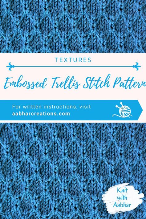 Embossed Knitting Pattern, Textured Scarf Knitting Pattern, Beautiful Knitting Stitches, Texture Knitting Stitches, Easy Knit Stitches, Textured Knitting Stitches, Textured Knit Stitches, Knitting Stitches Free, Knitting Stitches Patterns