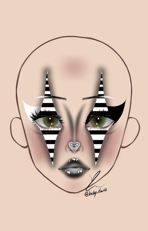 Halloween makeup clown Makeup Drawing Halloween, Clown Makeup Template, Masculine Clown Makeup, Face Makeup Template, Clown Makeup Looks Drawing, Clown Makeup Drawing, Face Art Makeup Paint Ideas, Black And White Clown Makeup, Horror Makeup Looks