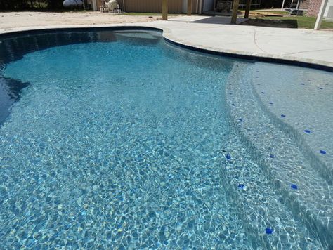 Blue granite pebble sheen Aqua Blue Pebble Sheen Pool, Pebble Sheen Aqua Blue, Pebble Sheen Pool Colors, Pebble Tec Colors, Pebble Tech Pool, Pool Deck Ideas Inground, Cocktail Pools, Pebble Tech, Pool Stuff