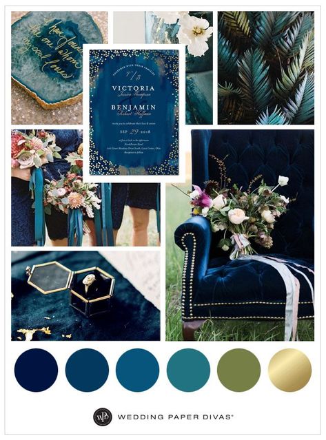 Teal Color Schemes, Wedding Color Scheme, Wedding Themes Fall, Foil Wedding Invitations, Wedding Palette, Wedding Theme Colors, Theme Color, Sapphire Wedding, Wedding Color Palette