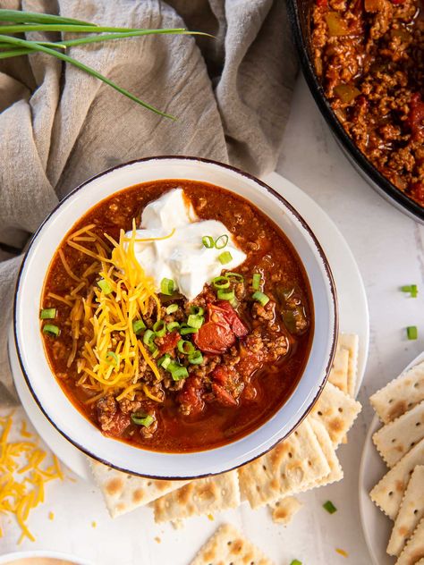 No Bean Chili - Ground Beef Recipes Homade Chili, No Bean Chili Recipe, Healthy Easy Meal Prep, Chili No Beans, Chili Without Beans, Fruits And Vegetables List, Vegetables List, Mediterranean Foods, Chili Bar