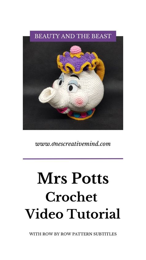 Check out my YouTube video tutorial where I show you how to crochet this Mrs Potts amigurumi character. The video includes step-by-step pattern subtitles. Check out the video description box for more information about the tutorial. Beauty And The Beast Crochet, Mrs Potts, Crochet Disney, Crochet Baby Toys, Row By Row, Crochet Videos Tutorials, Classic Disney, Crochet Videos, How To Crochet