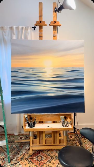 Canvas Waves Painting, Sunset Waves Painting, Oil Painting Seascape, Sunrise Art Painting, Waves Sunset, Waves Painting, Painting Courses, Board Shop, Artwork Ideas