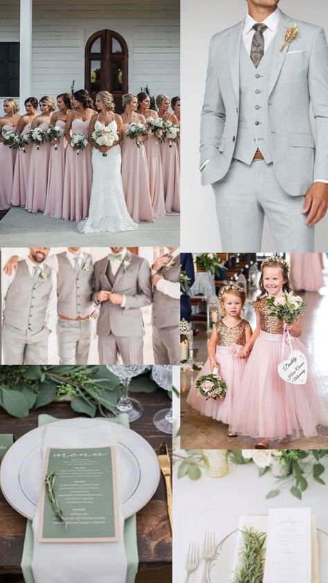 Dusty Rose And Sage Green Fall Wedding, Rose And Sage Green Wedding, Mint Green And Dusty Pink Wedding, Dusty Sage And Dusty Rose Wedding, Blush Wedding Decorations Rustic, Light Pink And Khaki Wedding, Sage Blush Pink Wedding, Wedding Colors Pink And Gray, Sage Green And Rose Gold Bridesmaid Dresses