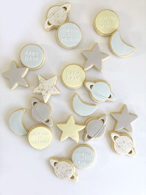 Saturn Cookies, Moon Sugar Cookies, Astrology Cookies, Two The Moon Cookies, Over The Moon Cookies, Love You To The Moon And Back Cookies, Over The Moon Cakesicles, Star Moon Cloud Cookies, Moon Cookies