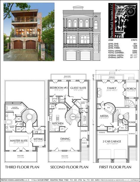 Custom 2 Story Houses, New Two Story Home Plans, Housing Development D – Preston Wood & Associates Three Story House Plans, House Plan With Office, Office And Game Room, Urban House Design, House Plans With Garage, Urban House, Three Story House, Vintage House Plans, Simple Interior