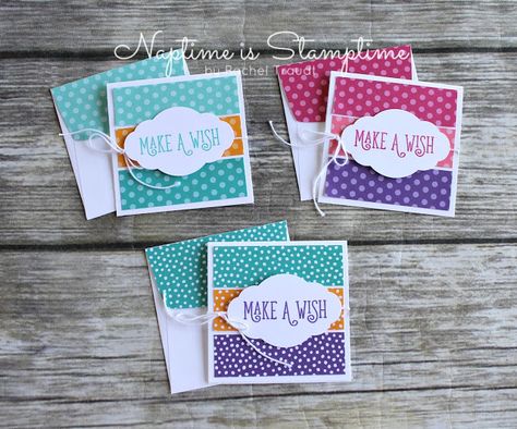 Naptime is Stamptime: 3 x 3 Bright Birthday Cards Cards Using Scraps, Note Cards Handmade, 3x3 Cards, Clean And Simple Cards, Stampin Up Card Ideas, Mini Cards, Stampin Up Card, Card Layouts, Card Tutorial