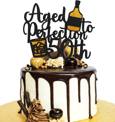 Amazon.com: Aged To Perfection 50th Birthday Cake Topper - Wine 50th Birthday Black Glitter Cake Topper - Vintage 1973 Happy 50th Birthday Party Cake Decoration : Toys & Games Black Glitter Cake, Funny 50th Birthday Cakes, 50th Birthday Cakes For Men, 60th Birthday Cake Toppers, 40th Birthday Cake Topper, 50th Birthday Cake Toppers, 40th Birthday Cake, Vintage Birthday Cakes, 50th Cake