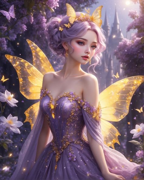 ✨ARTCEMBER 2023 CHALLENGE ✨ Here is my submission to@teamlightoffical #artcember2023 Day 10- purple and yellow Enter the world of magic… | Instagram Fairytale Creatures, Fairy Photoshoot, Dream Fantasy, Beautiful Fairy, Fantasy Princess, Fairy Pictures, Fairy Artwork, Fairy Aesthetic, Butterfly Fairy