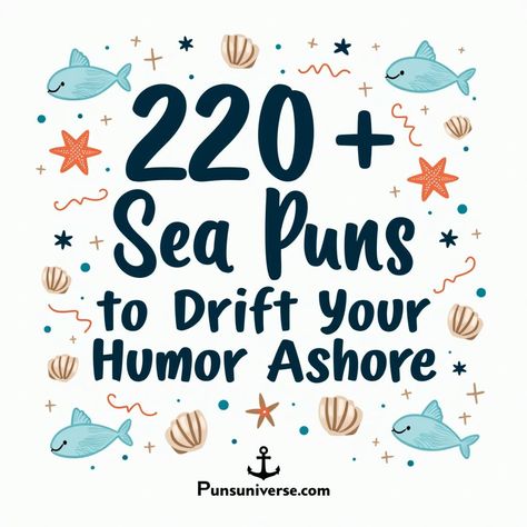 🌊 Dive into waves of laughter with "220+ Sea Puns to Drift Your Humor Ashore"! 🌟 From salty jokes to shell-tacular wordplay, these puns will have you hooked! 🐚 Get ready to tide your friends over with maritime mirth. Don’t be shellfish—share the fun! 

#SeaPuns #PunnyBusiness #OceanHumor #Punny #Jokes #CoastalComedy #puns Sea Puns, Fishing Puns, Octopus Puns, Ocean Puns, Beach Puns, Book Puns, Fish Puns, Tea Puns, Punny Jokes