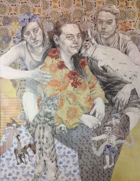 Patricia Schappler, Of All the Maybes, graphite and collage Graphite Art, Mixed Media Portrait, Collage Portrait, Collage Work, Portraits Of People, Collage Drawing, Art Lifestyle, Collage Art Mixed Media, Small Canvas Art