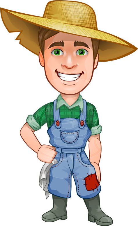 Farmer Cartoon, Farmer Man, Farm Hat, Watermelon Man, Work Jumpsuit, Farmer Boy, Young Farmers, Vector Character Design, Simple Character