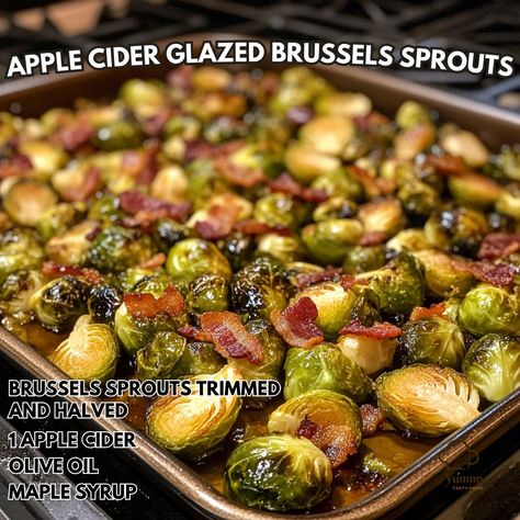 🍁 Elevate your fall cooking with these Apple Cider Glazed Brussels Sprouts – a flavor-packed side dish! 🍎🌿 Apple Cider Glazed Brussels Sprouts Ingredients: - 1 lb Brussels sprouts, trimmed and halved - 1/2 cup apple cider - 2 tbsp olive oil - 2 tbsp maple syrup - Salt and pepper to taste - Optional: crispy bacon bits for topping Instructions: 1. Preheat oven to 400°F. 2. Toss Brussels sprouts with olive oil, salt, and pepper. 3. Roast for 20-25 minutes until tender. 4. In a saucepan, simme... Cider Glazed Brussel Sprouts, Glazed Brussel Sprouts, Glazed Brussels Sprouts, Cozy Fall Recipes, Bacon Brussel Sprouts, Thanksgiving 2024, Fall Cooking, Sprouts With Bacon, Festive Drinks