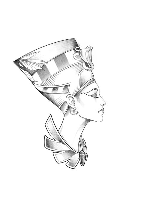 Egyptian Tattoo Goddesses, Egyptian Goddesses Tattoo, Nerfetiti Tattoo, Nefertiti Tattoo Design Egyptian Goddess, Egyptian Women Tattoo, Egyptian Tattoo Stencil, Cleopatra Tattoo Design, Nefertiti Tattoo Design, Egypt Tattoo Design Ideas