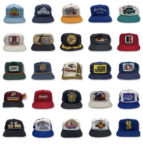 Mens Trucker Hats Vintage, Kapitol Denim, Vintage Trucker Cap, Men Cap Style, Topi Vintage, Streetwear Hats, Vintage Boxes, Dope Hats, Mens Trucker Hat