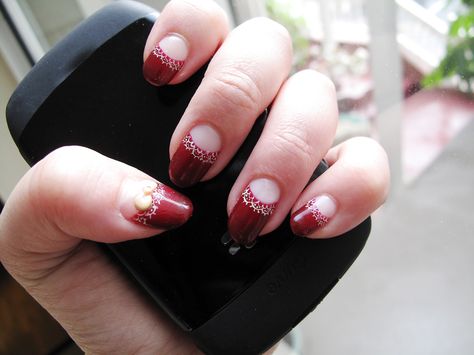 Burgundy Half Moons & Lace Vintage Nails, Crazy Nails, Half Moon, Nail Art, Lace, Nails