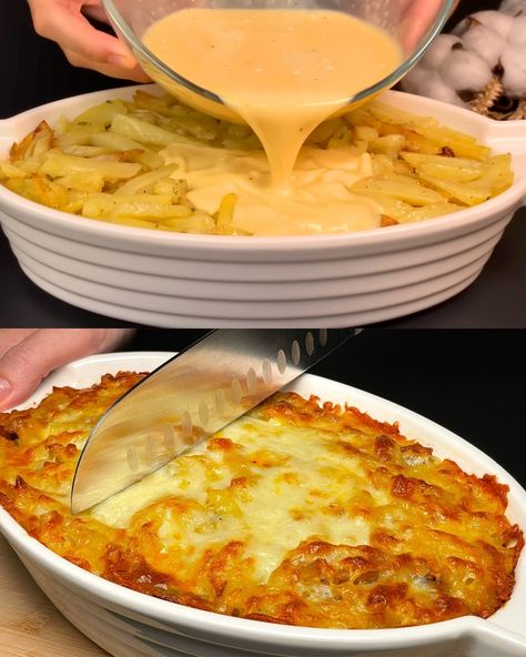 Layered Potato and Meat Bake - Greenku Recipes Tuna Bake, Layered Potato, Fresh Tuna, Canned Tuna, Crowd Pleasing Recipes, Minced Meat, Peeling Potatoes, Sliced Potatoes, Russet Potatoes