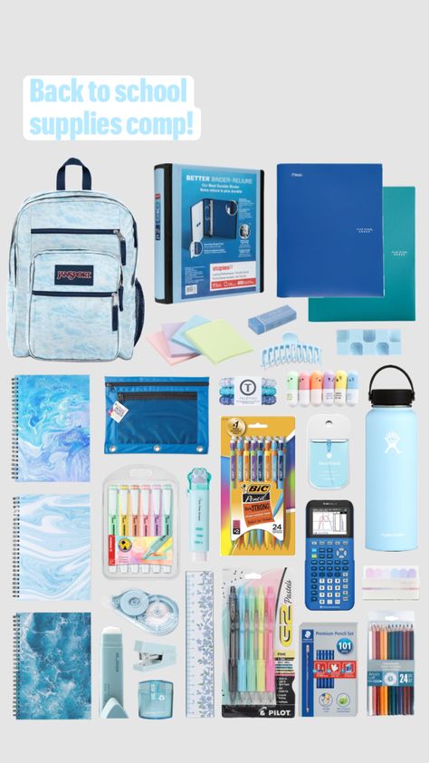 @wynncharh #comp #backtoschool #backtoschoolaesthetic #school #schoolaesthetic #schoolvibes #schoolsupplies #blue #blueaesthetic #backpack #college #schoolinspo #collegeinspo #vibes #aesthetic #backtoschoolvibes All Blue School Supplies, School Supplies Aesthetic Blue, Collage School Supplies List, Blue Back To School Supplies, School Supplies Blue, School Backpack List, Blue School Aesthetic, Blue School Supplies, Middle School Essentials